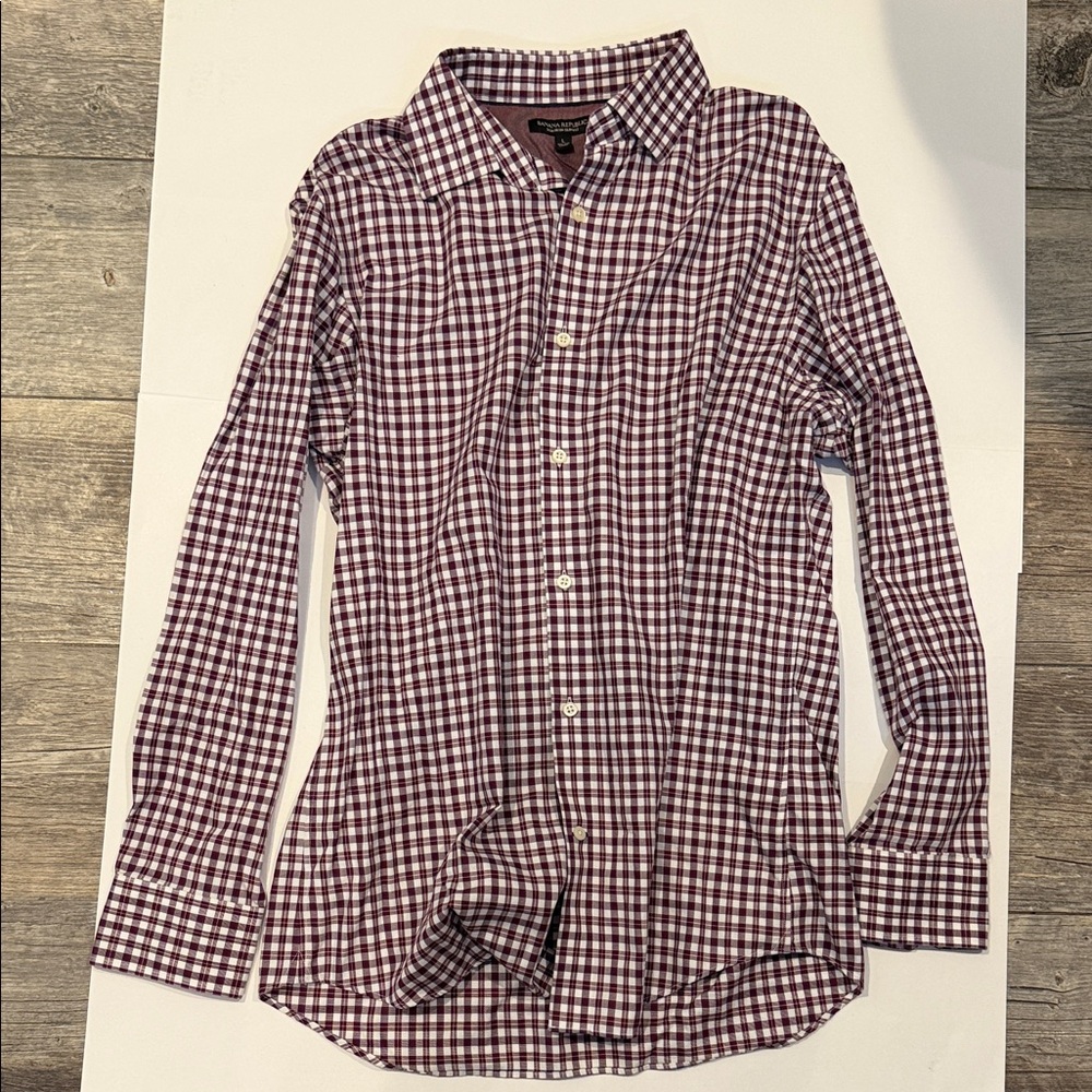 Banana Republic Burgundy and White Checkered Shirt